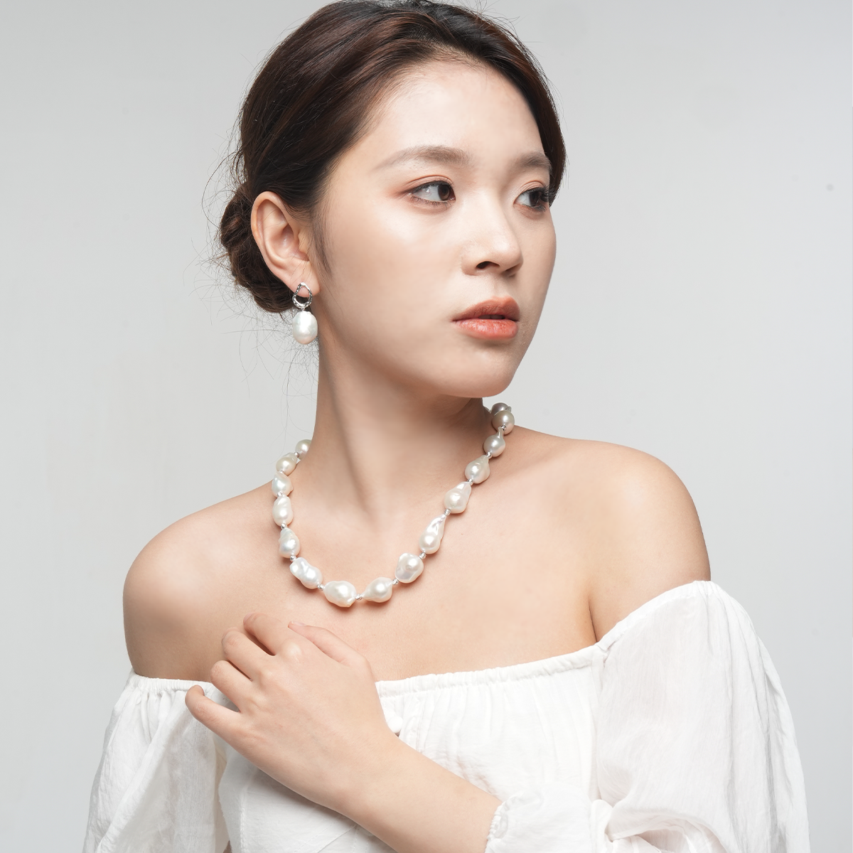 冰雪琉璃-20-30mm白色淡水巴洛克珍珠项链 淡水巴洛克 Pearl Necklace detail view