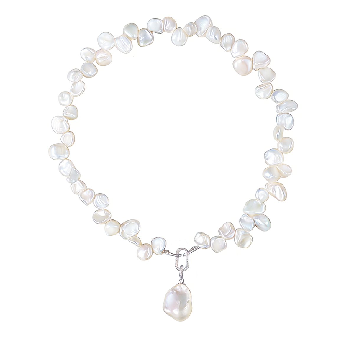 落英（带吊坠）-9-12mm白色淡水无核keshi珍珠项链 淡水keshi Pearl Necklace detail view