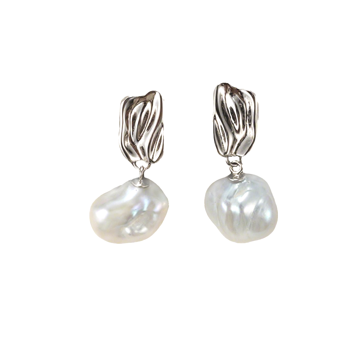 落英 -9-12mm白色淡水无核keshi珍珠耳坠 淡水keshi Pearl Earrings detail view