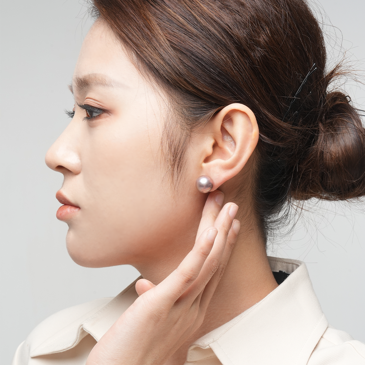 鎏金紫-11-12mm、12-13mm紫色淡水珍珠耳钉 淡水爱迪生 Pearl Earrings product listing