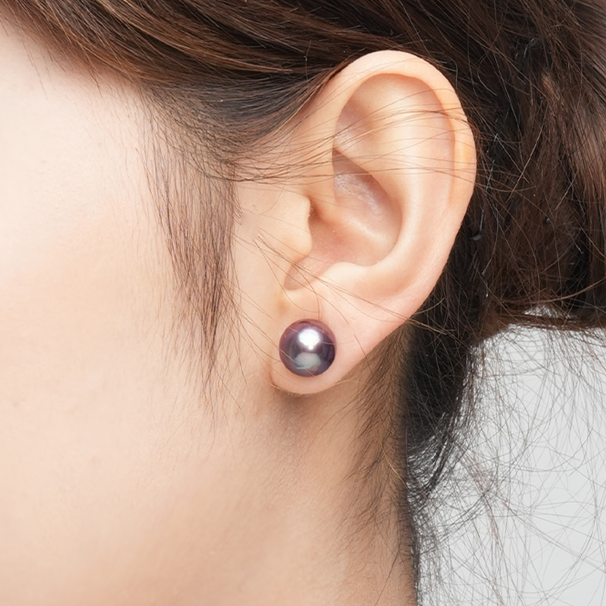 帝王紫-10-11mm紫色淡水珍珠耳钉 淡水爱迪生 Pearl Earrings detail view