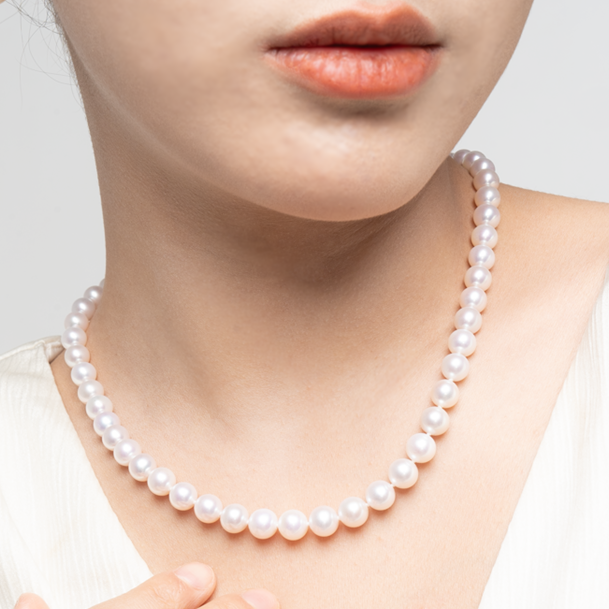 风华绝代-7.3-8.3mm白色淡水无核珍珠项链 淡水无核 Pearl Necklace detail view