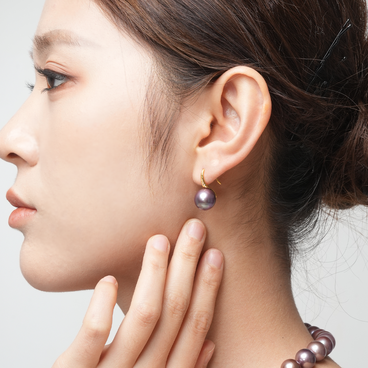 帝王紫-11-12mm紫色淡水珍珠耳坠 淡水爱迪生 Pearl Earrings product display