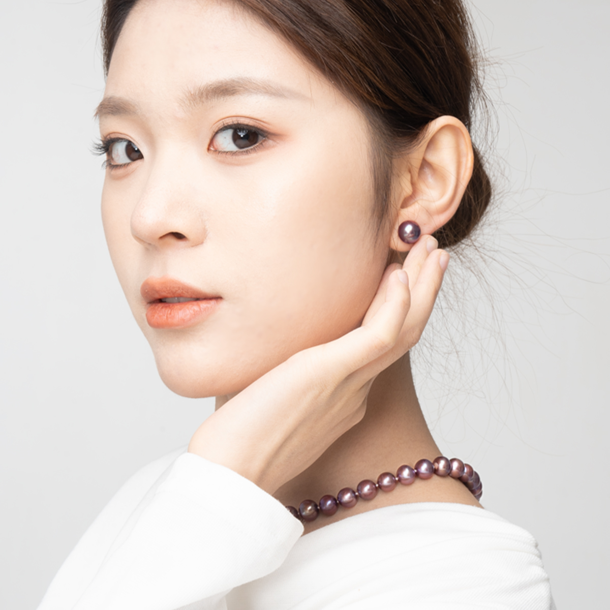 帝王紫-10-11mm紫色淡水珍珠耳钉 淡水爱迪生 Pearl Earrings product listing