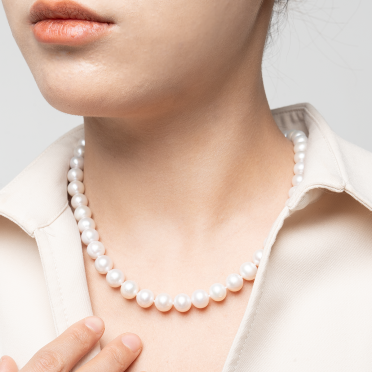 花夭-8.5-9.5mm白色淡水无核珍珠项链 淡水无核 Pearl Necklace detail view