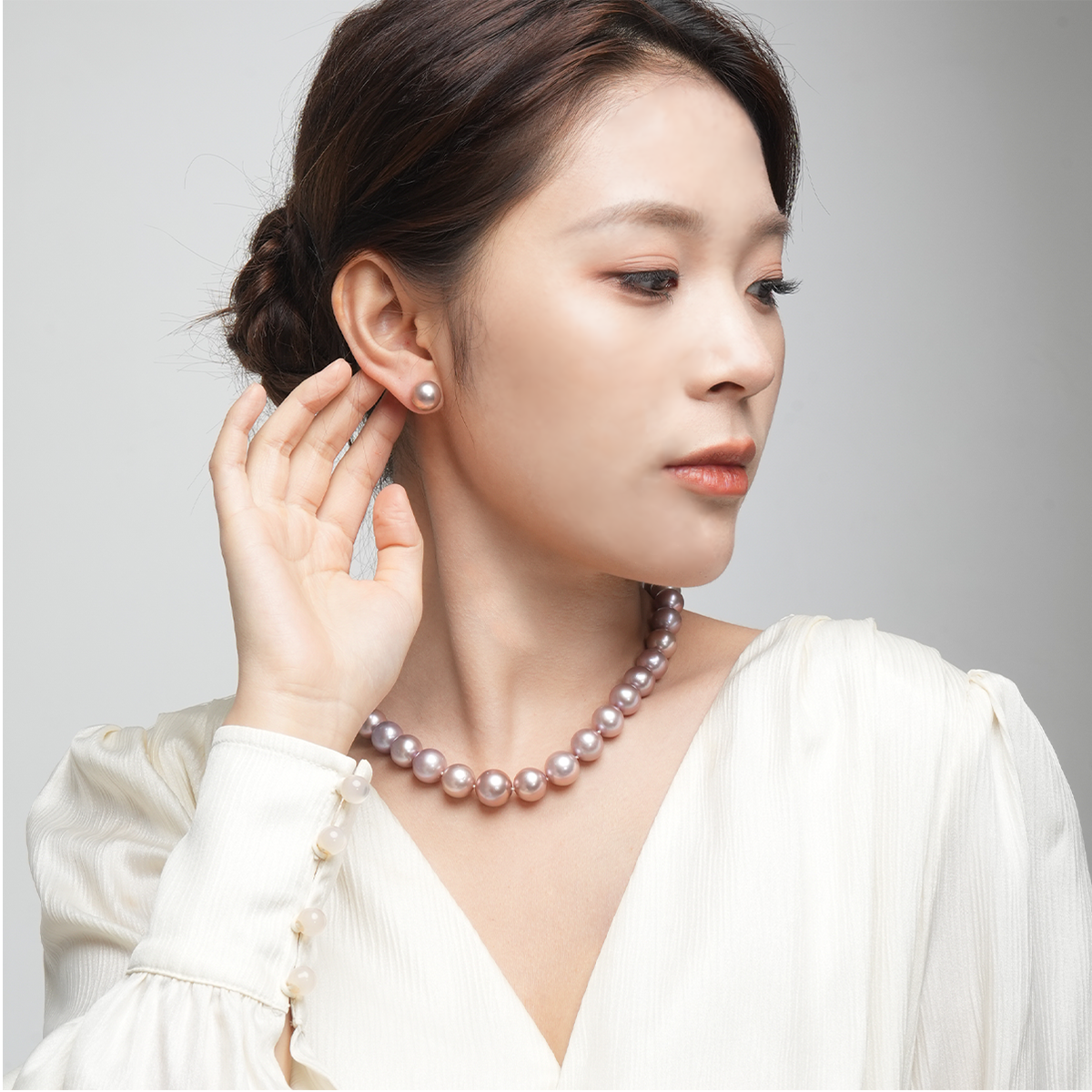 鎏金紫-11-12mm、12-13mm紫色淡水珍珠耳钉 淡水爱迪生 Pearl Earrings detail view