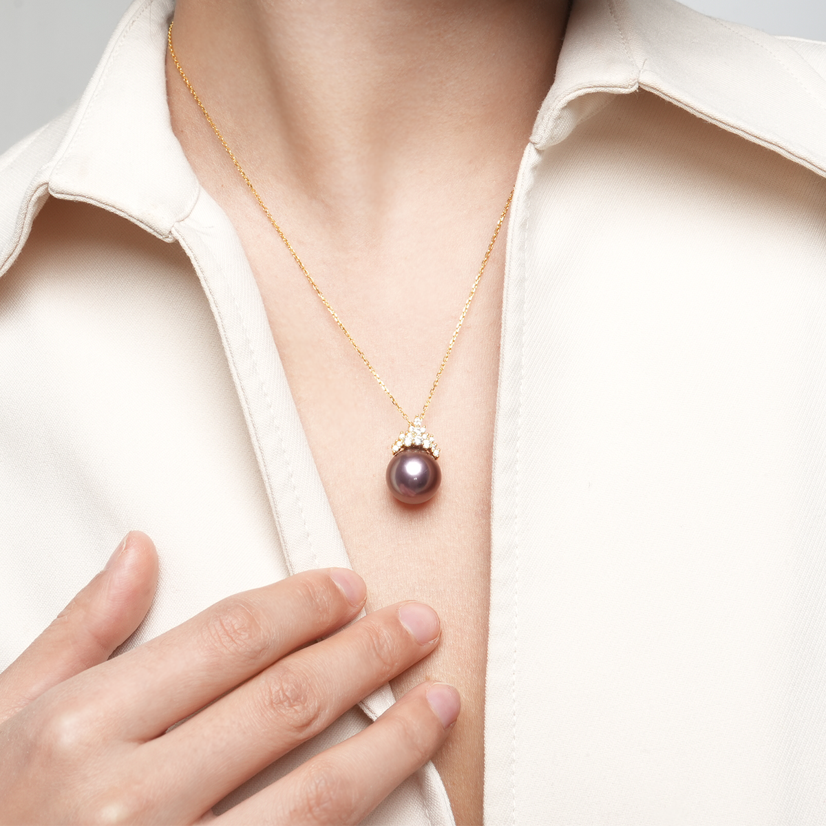 帝王紫-12-13mm紫色淡水珍珠吊坠 淡水爱迪生 Pearl Pendant detail view