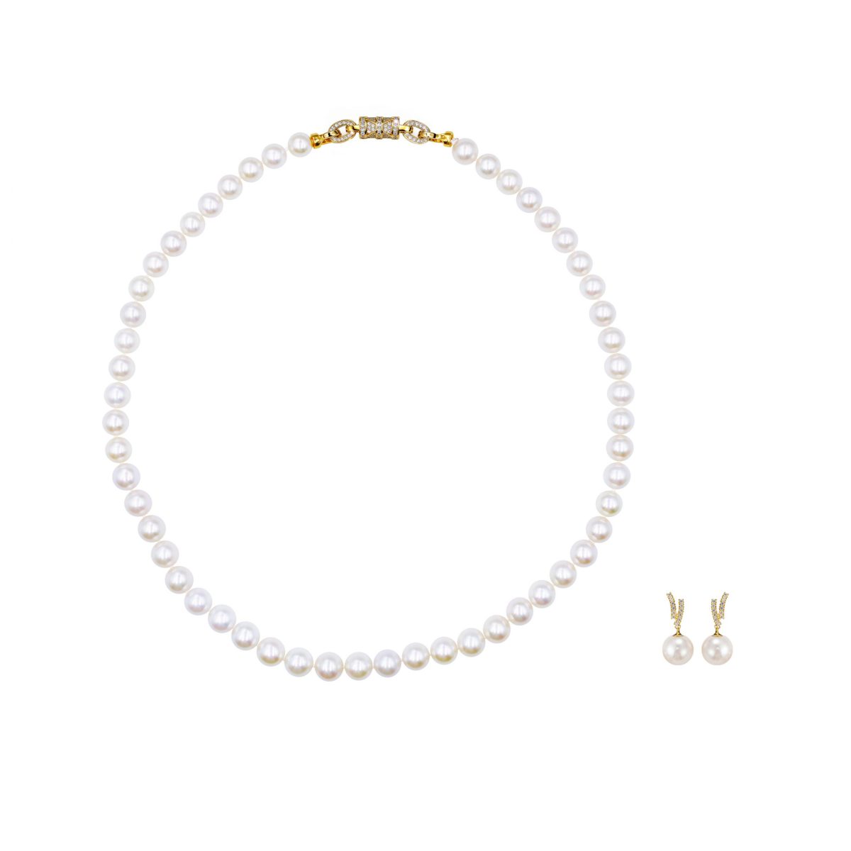 White freshwater nucleated pearl necklace earring set 淡水无核 Pearl Taozhuang detail view