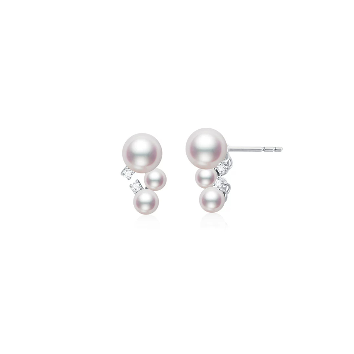 海水Akoya戴妃珍珠耳钉18K金天然钻石耳环繁星泡泡耳饰 Freshwater Pearl Earrings product display