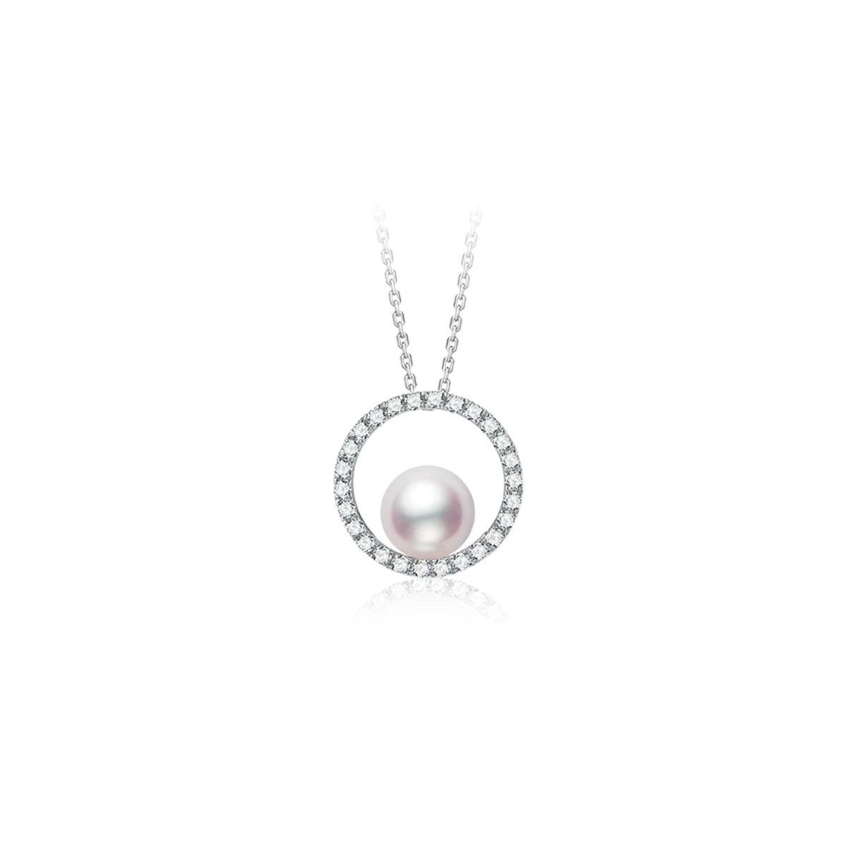 海水Akoya珍珠钻石吊坠项链18K金Circle圆环颈链锁骨链 Freshwater Pearl Necklace product listing