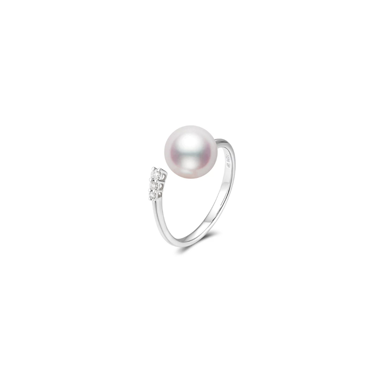 海水Akoya珍珠戒指18K金三颗天然钻石开口食指戒轻奢指环 Freshwater Pearl Ring product listing