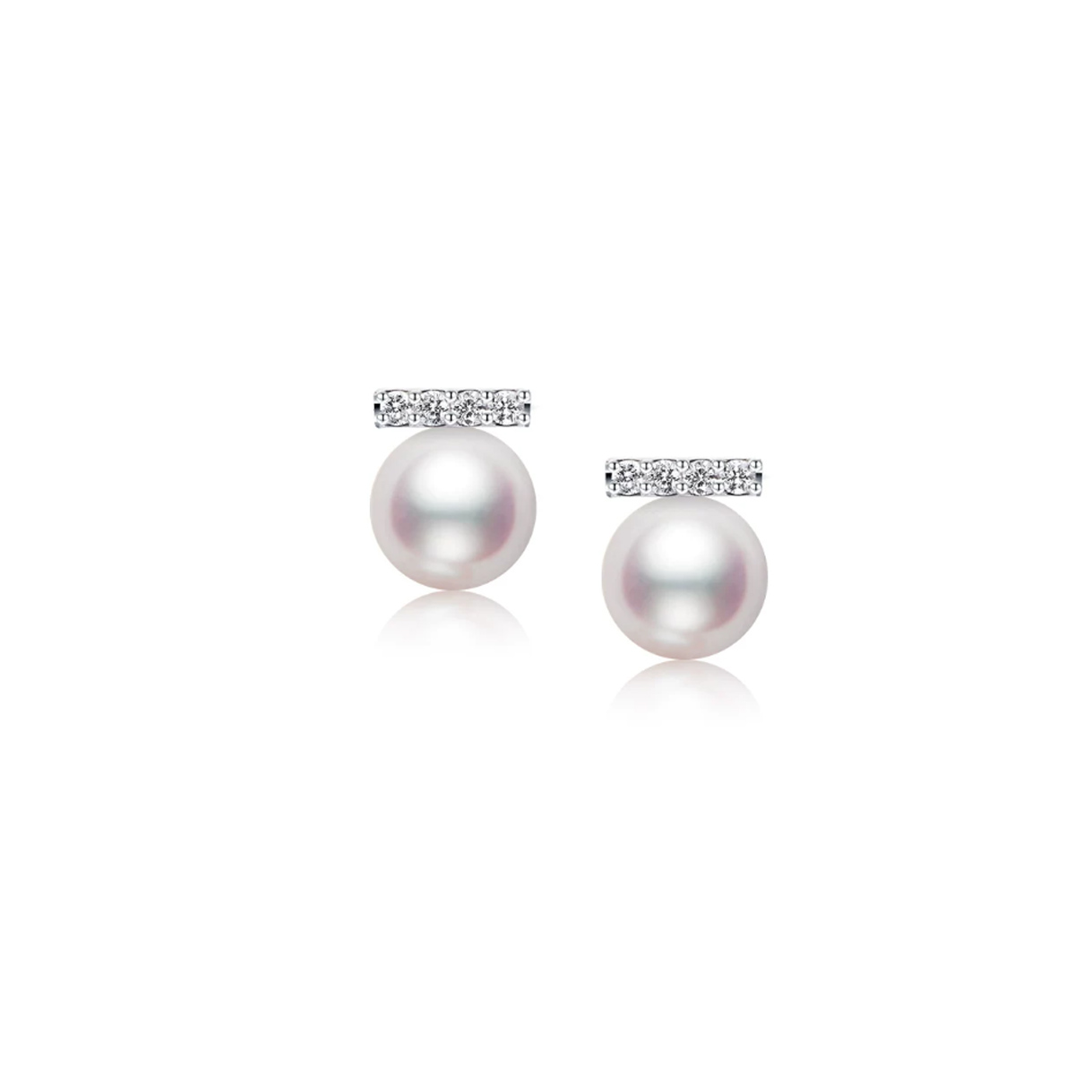 海水Akoya珍珠平衡木音符耳钉18K金天然钻石音符耳环 Freshwater Pearl Earrings product listing