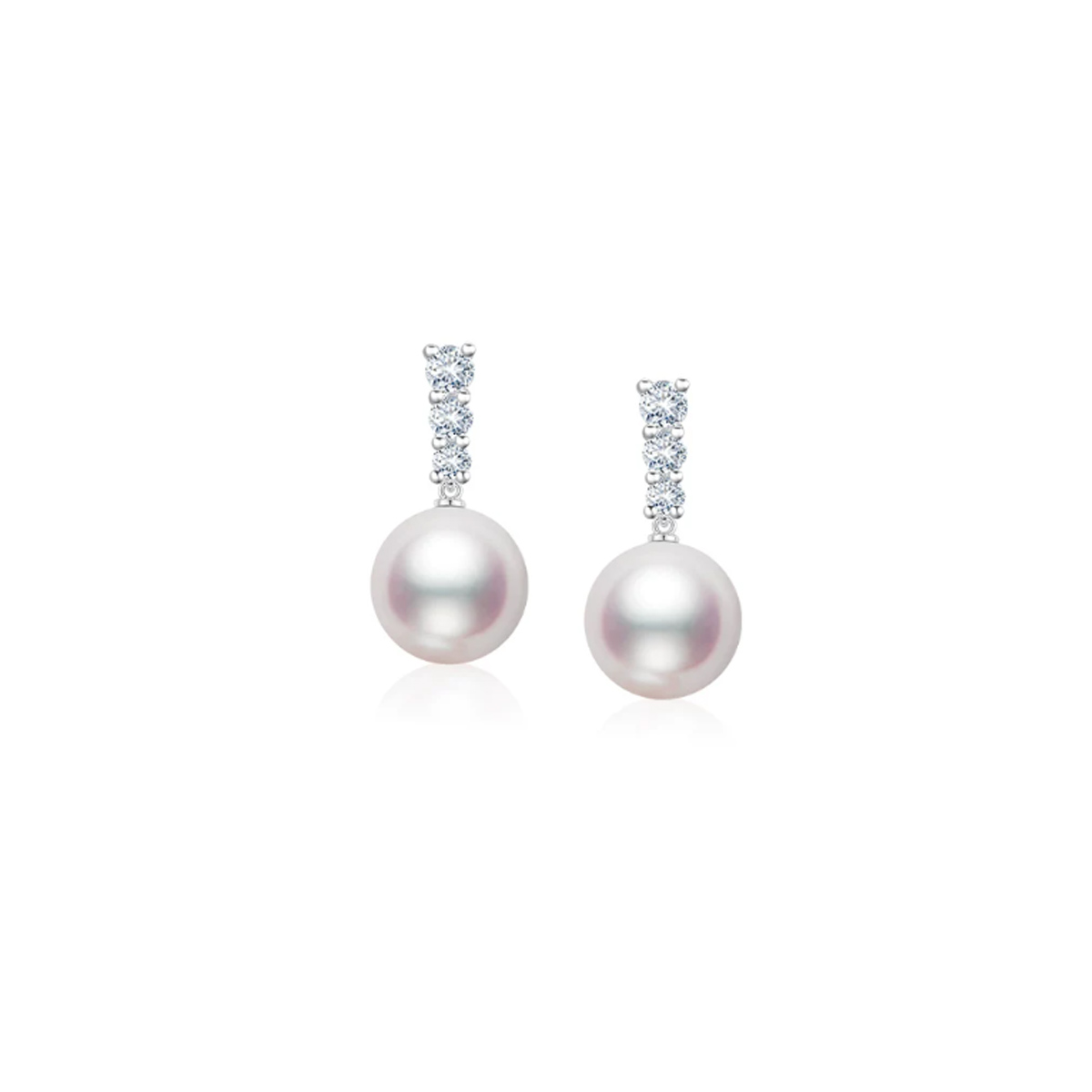海水Akoya珍珠耳钉18K金天然三颗钻石耳环气质通勤耳饰 Freshwater Pearl Earrings product listing