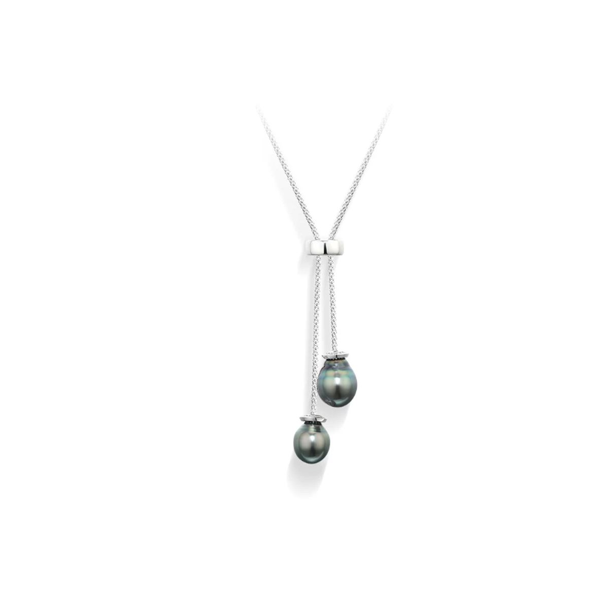 大溪地螺纹黑珍珠项链毛衣链海水双珠S925银颈链 自由调节 Freshwater Pearl Necklace product listing