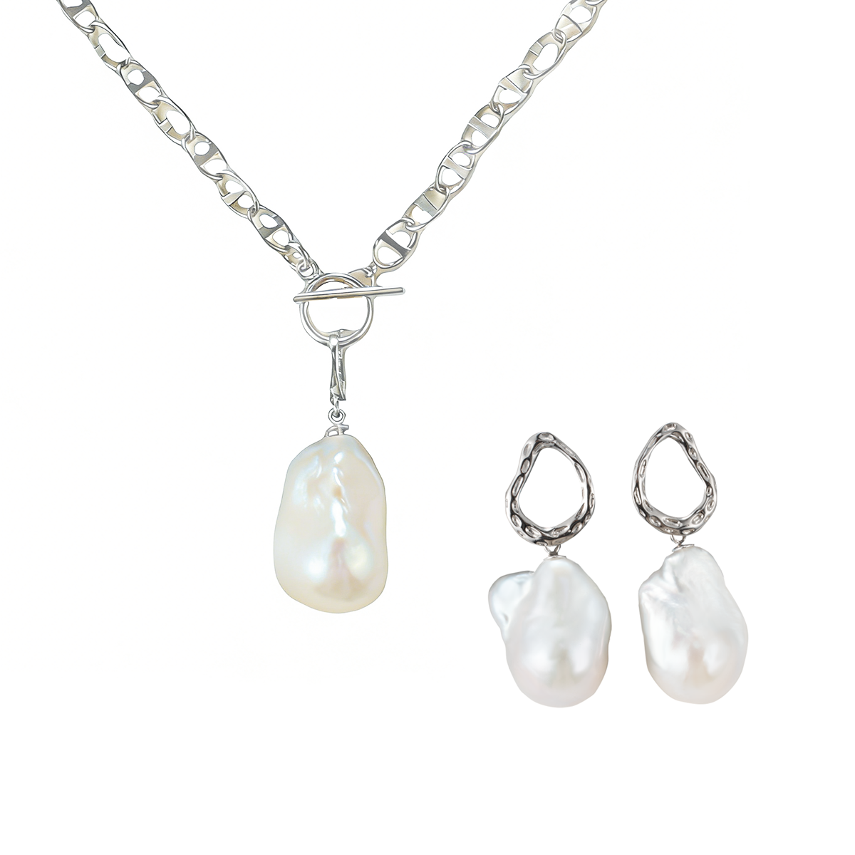 冰雪琉璃-白色淡水巴洛克珍珠吊坠耳环套装 淡水巴洛克 Pearl Taozhuang product listing