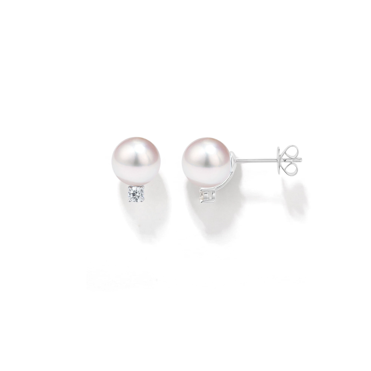 Akoya海水珍珠耳钉18K白金天然钻石耳环 Freshwater Pearl Earrings product listing