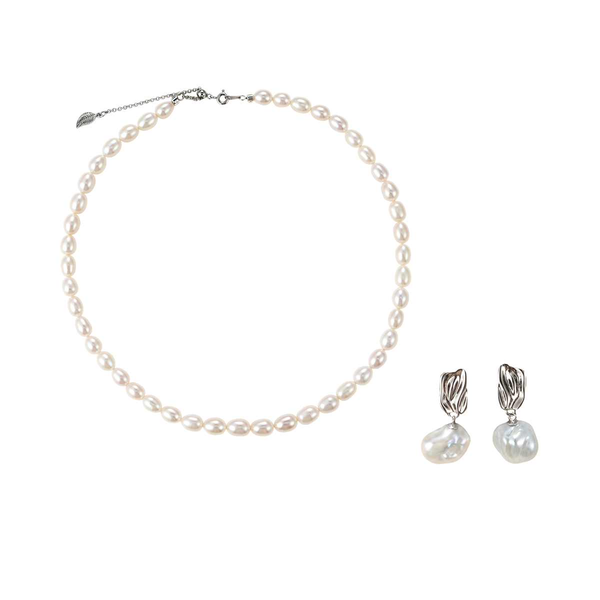白色淡水无核珍珠项链耳环套装 淡水无核 Pearl Taozhuang product listing
