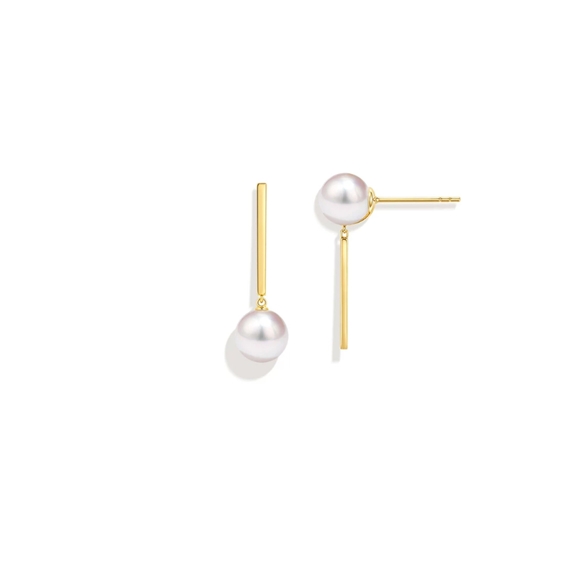 海水Akoya珍珠耳环18K金平衡木音符不对称耳钉 Freshwater Pearl Earrings product listing