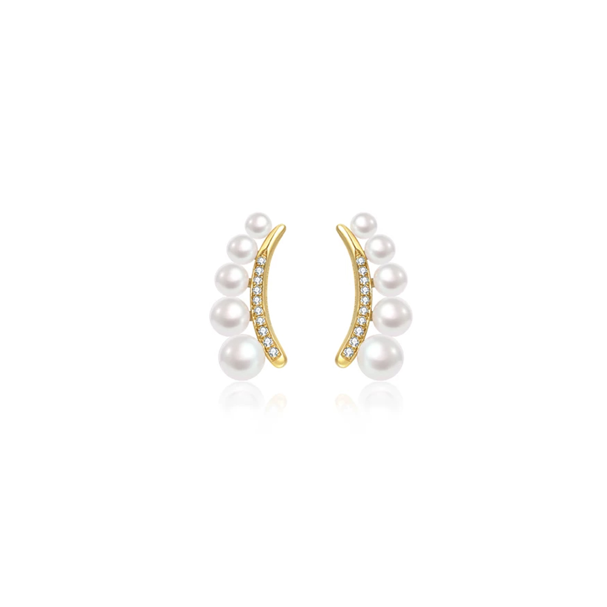 新月18K金Akoya海水珍珠耳钉钻石耳饰 Freshwater Pearl Earrings product listing