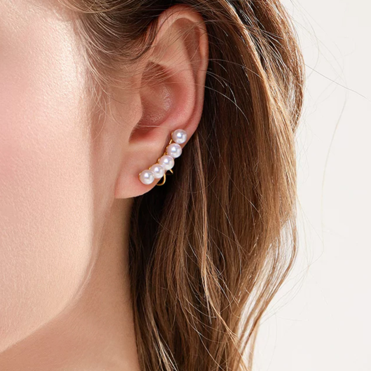 海水Akoya珍珠耳骨夹18K金法式耳环气质高级无耳洞耳钉 Freshwater Pearl Earrings detail view