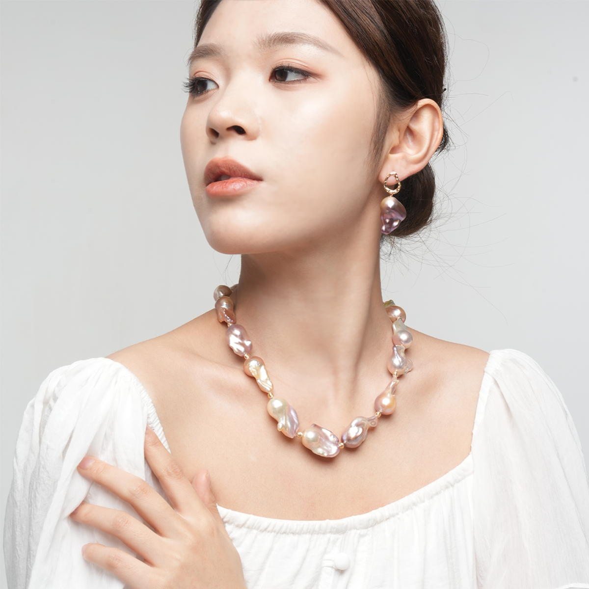 锦绣琉璃-炫彩紫淡水巴洛克珍珠项链耳环套装 淡水巴洛克 Pearl Taozhuang detail view