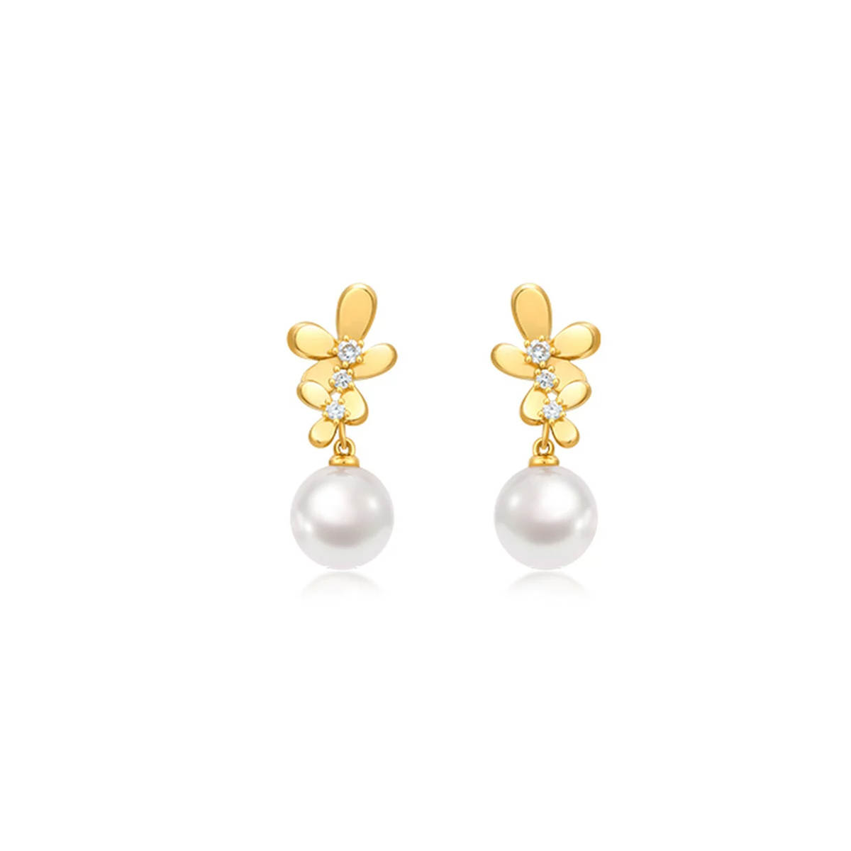 Akoya Perlen Ohrringe aus 18 Karat Gold Freshwater Pearl Earrings detail view